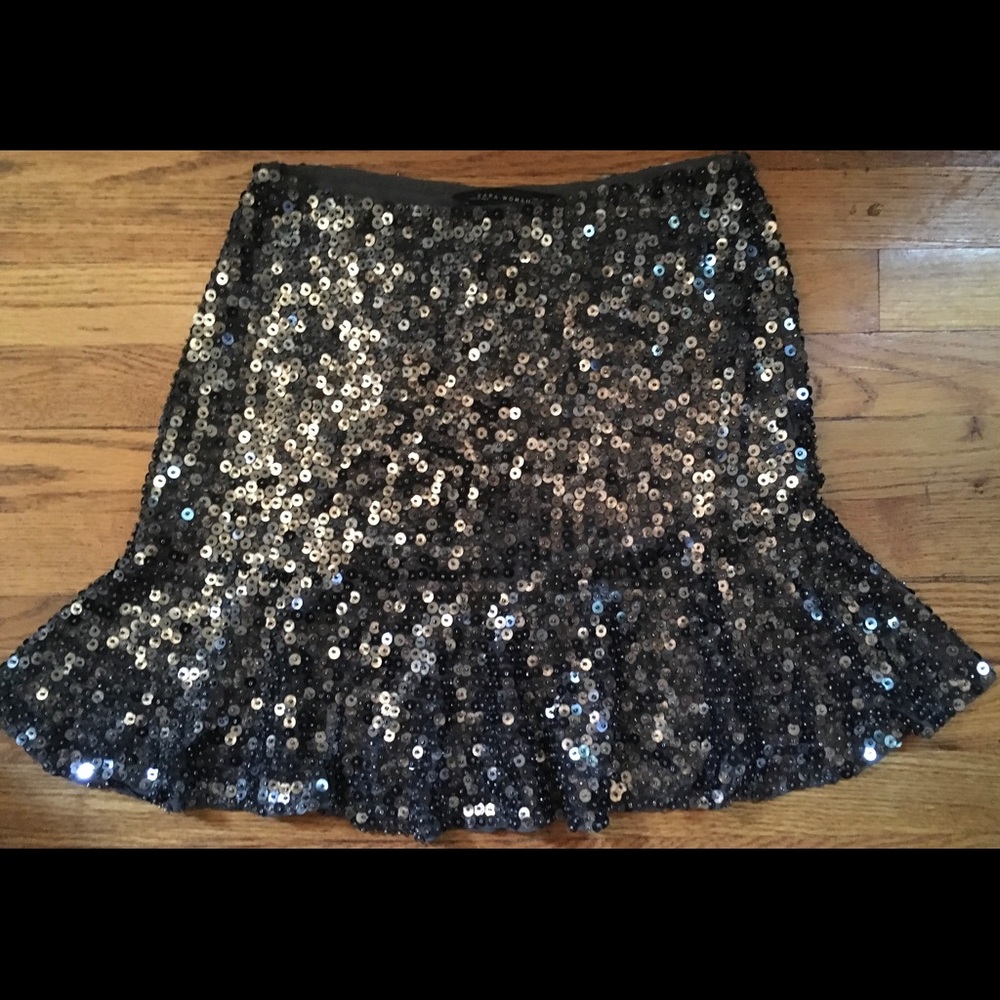 Zara Gunmetal Sequin Fit/flare mini Sz.XS